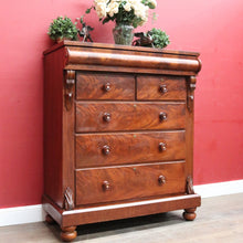 Load image into Gallery viewer, Antique Victorian Flame Mahogany Six Drawer Chest with Secret Drawer. B13108