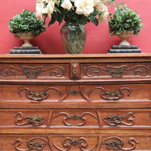Load image into Gallery viewer, x SOLD Antique French Oak Art Nouveau Chest of Drawers with Brass Handles and Carved Door Detail. B12866