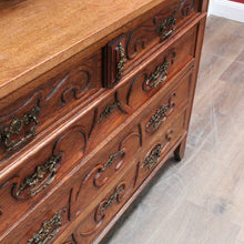 Load image into Gallery viewer, x SOLD Antique French Oak Art Nouveau Chest of Drawers with Brass Handles and Carved Door Detail. B12866
