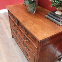 Load image into Gallery viewer, x SOLD Antique French Oak Art Nouveau Chest of Drawers with Brass Handles and Carved Door Detail. B12866