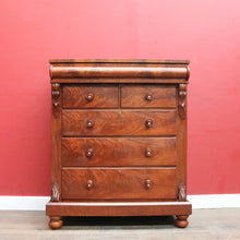 Load image into Gallery viewer, Antique Victorian Flame Mahogany Six Drawer Chest with Secret Drawer. B13108