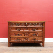 Load image into Gallery viewer, x SOLD Antique French Oak Art Nouveau Chest of Drawers with Brass Handles and Carved Door Detail. B12866