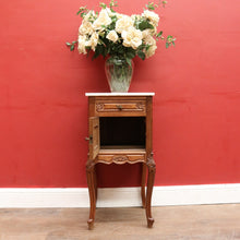 Load image into Gallery viewer, French Bedside Cabinet with Marble Top Drawer and Cupboard Storage Cabriole Legs and Carved Detail. B12741