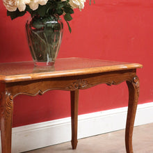 Load image into Gallery viewer, French Oak Coffee Table with Woven Cane Top Glass Cover and Carved Central Medallion. B12861