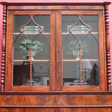 Load image into Gallery viewer, Antique English Flame Mahogany Two Part Bookcase Cabinet circa 1880. B13126