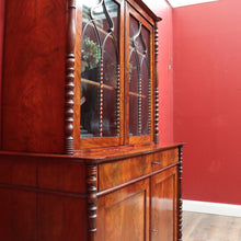 Load image into Gallery viewer, Antique English Flame Mahogany Two Part Bookcase Cabinet circa 1880. B13126