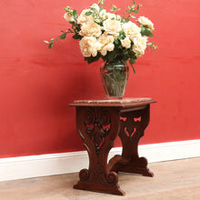 Load image into Gallery viewer, Antique French Trestle Style Side Table with Carved Pedestal Decorative Stretcher and Marble Insert Top. B12847