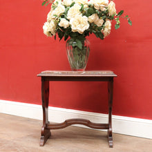 Load image into Gallery viewer, Antique French Trestle Style Side Table with Carved Pedestal Decorative Stretcher and Marble Insert Top. B12847