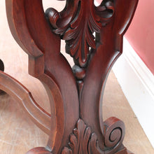 Load image into Gallery viewer, Antique French Trestle Style Side Table with Carved Pedestal Decorative Stretcher and Marble Insert Top. B12847