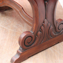 Load image into Gallery viewer, Antique French Trestle Style Side Table with Carved Pedestal Decorative Stretcher and Marble Insert Top. B12847