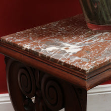 Load image into Gallery viewer, Antique French Trestle Style Side Table with Carved Pedestal Decorative Stretcher and Marble Insert Top. B12847