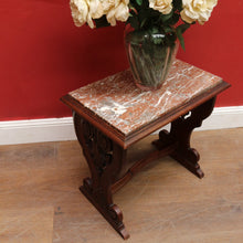 Load image into Gallery viewer, Antique French Trestle Style Side Table with Carved Pedestal Decorative Stretcher and Marble Insert Top. B12847