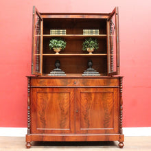 Load image into Gallery viewer, Antique English Flame Mahogany Two Part Bookcase Cabinet circa 1880. B13126