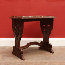 Load image into Gallery viewer, Antique French Trestle Style Side Table with Carved Pedestal Decorative Stretcher and Marble Insert Top. B12847