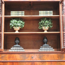 Load image into Gallery viewer, Antique English Flame Mahogany Two Part Bookcase Cabinet circa 1880. B13126