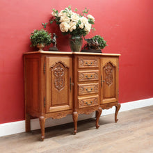 Load image into Gallery viewer, Antique French Oak Breakfront Sideboard with Four Drawers Cupboard Storage and Scroll Cabriole Legs. B12774