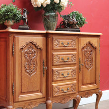 Load image into Gallery viewer, Antique French Oak Breakfront Sideboard with Four Drawers Cupboard Storage and Scroll Cabriole Legs. B12774