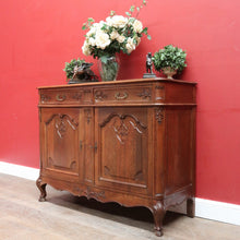 Load image into Gallery viewer, x SOLD French Oak Sideboard with Two Doors Two Drawers Brass Handles Key and Elaborate Carved Detail. B12701