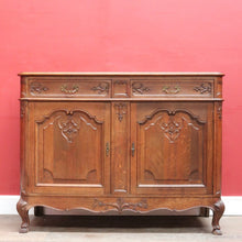 Load image into Gallery viewer, x SOLD French Oak Sideboard with Two Doors Two Drawers Brass Handles Key and Elaborate Carved Detail. B12701