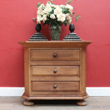 Load image into Gallery viewer, x SOLD Dutch Oak Cabinet with Three Drawers Bun Feet and Oak Handles. B12749