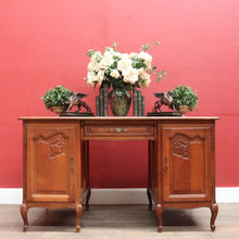 Load image into Gallery viewer, French Oak Office or Study Desk with Drawer Two Cupboards Panelled Sides and Scalloped Apron. B12822
