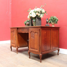 Load image into Gallery viewer, French Oak Office or Study Desk with Drawer Two Cupboards Panelled Sides and Scalloped Apron. B12822