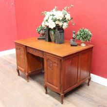 Load image into Gallery viewer, French Oak Office or Study Desk with Drawer Two Cupboards Panelled Sides and Scalloped Apron. B12822