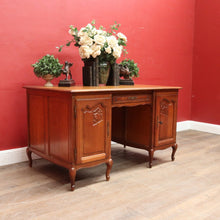 Load image into Gallery viewer, French Oak Office or Study Desk with Drawer Two Cupboards Panelled Sides and Scalloped Apron. B12822