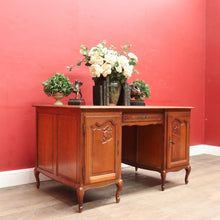 Load image into Gallery viewer, French Oak Office or Study Desk with Drawer Two Cupboards Panelled Sides and Scalloped Apron. B12822