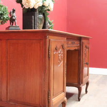 Load image into Gallery viewer, French Oak Office or Study Desk with Drawer Two Cupboards Panelled Sides and Scalloped Apron. B12822
