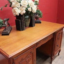 Load image into Gallery viewer, French Oak Office or Study Desk with Drawer Two Cupboards Panelled Sides and Scalloped Apron. B12822