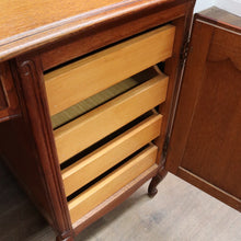 Load image into Gallery viewer, French Oak Office or Study Desk with Drawer Two Cupboards Panelled Sides and Scalloped Apron. B12822