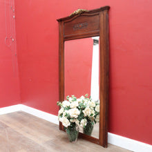 Load image into Gallery viewer, Large Antique French Oak and Gilt Brass Mantle Mirror with Bevelled Glass and Acanthus Leaf Crest. B12725
