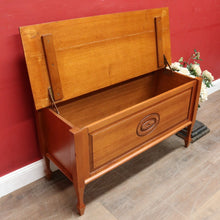 Load image into Gallery viewer, Vintage Australian Maple Lift Lid Blanket Box with Carved Floral Medallion Panel. B13125