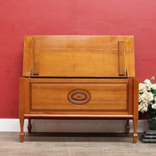 Load image into Gallery viewer, Vintage Australian Maple Lift Lid Blanket Box with Carved Floral Medallion Panel. B13125