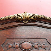 Load image into Gallery viewer, Large Antique French Oak and Gilt Brass Mantle Mirror with Bevelled Glass and Acanthus Leaf Crest. B12725