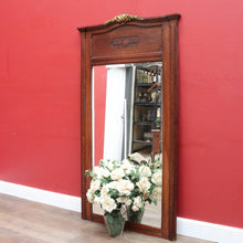 Load image into Gallery viewer, Large Antique French Oak and Gilt Brass Mantle Mirror with Bevelled Glass and Acanthus Leaf Crest. B12725