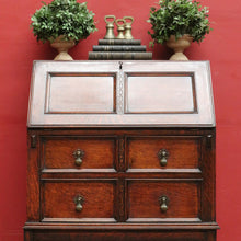 Load image into Gallery viewer, Antique English Oak Bureau Writing Desk with Fitted Interior and Four Drawers. B13045