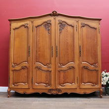 Load image into Gallery viewer, x SOLD Antique French Oak Wardrobe or Armoire with Four Doors Hanging Storage Shelves Carved Detail and Keys. B12804