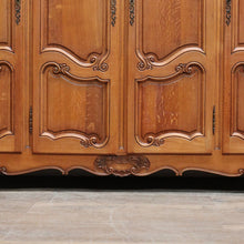 Load image into Gallery viewer, x SOLD Antique French Oak Wardrobe or Armoire with Four Doors Hanging Storage Shelves Carved Detail and Keys. B12804