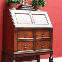 Load image into Gallery viewer, Antique English Oak Bureau Writing Desk with Fitted Interior and Four Drawers. B13045