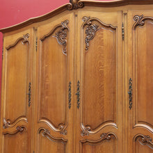 Load image into Gallery viewer, x SOLD Antique French Oak Wardrobe or Armoire with Four Doors Hanging Storage Shelves Carved Detail and Keys. B12804