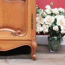 Load image into Gallery viewer, x SOLD Antique French Oak Wardrobe or Armoire with Four Doors Hanging Storage Shelves Carved Detail and Keys. B12804