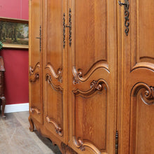 Load image into Gallery viewer, x SOLD Antique French Oak Wardrobe or Armoire with Four Doors Hanging Storage Shelves Carved Detail and Keys. B12804