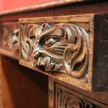 Load image into Gallery viewer, x SOLD Antique French Oak and Leather Twin Pedestal Office Desk. Carved Lion Face Handles. B12462