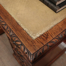Load image into Gallery viewer, x SOLD Antique French Oak and Leather Twin Pedestal Office Desk. Carved Lion Face Handles. B12462