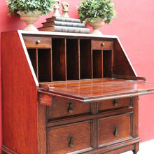 Load image into Gallery viewer, Antique English Oak Bureau Writing Desk with Fitted Interior and Four Drawers. B13045