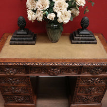 Load image into Gallery viewer, x SOLD Antique French Oak and Leather Twin Pedestal Office Desk. Carved Lion Face Handles. B12462