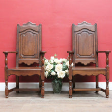 Load image into Gallery viewer, Pair of Antique French Armchairs with Ornate Tall Backs Central Panels and Shaped Arms. B12702