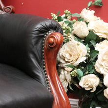 Load image into Gallery viewer, x SOLD Antique Australian Cedar Button Back Armchair in Black Leather B12468